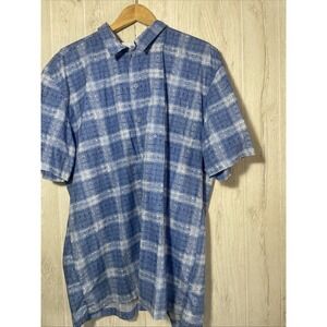 COLUMBIA Mens Short Sleeve Vented PFG Plaid Print Blue Large